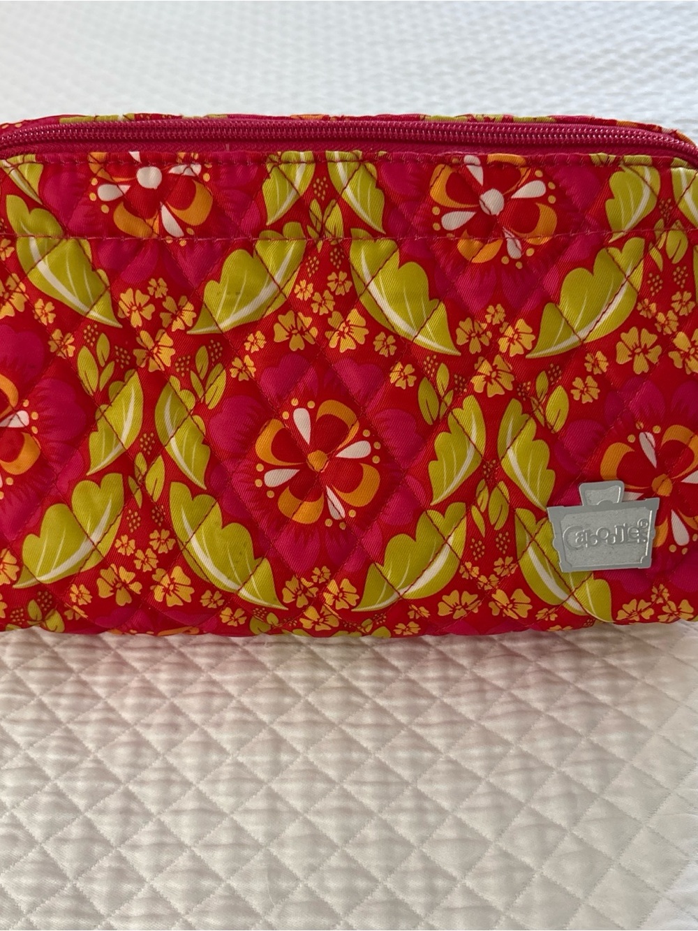 Quilted Hot Pink Floral Cosmetic Pouch. NWOT
